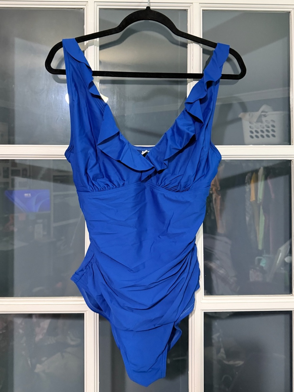 DKNY Royal Blue Ruffle One-Piece Swimsuit